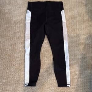 Fabletics Black and White Leggings with Sleek Stripes